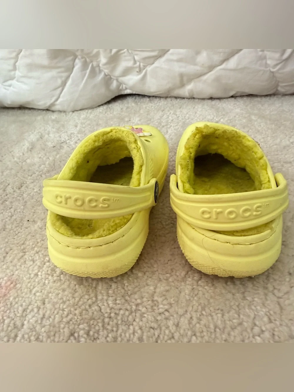 CROCS Kids Yellow Fuzzy Lined Clogs with Charms